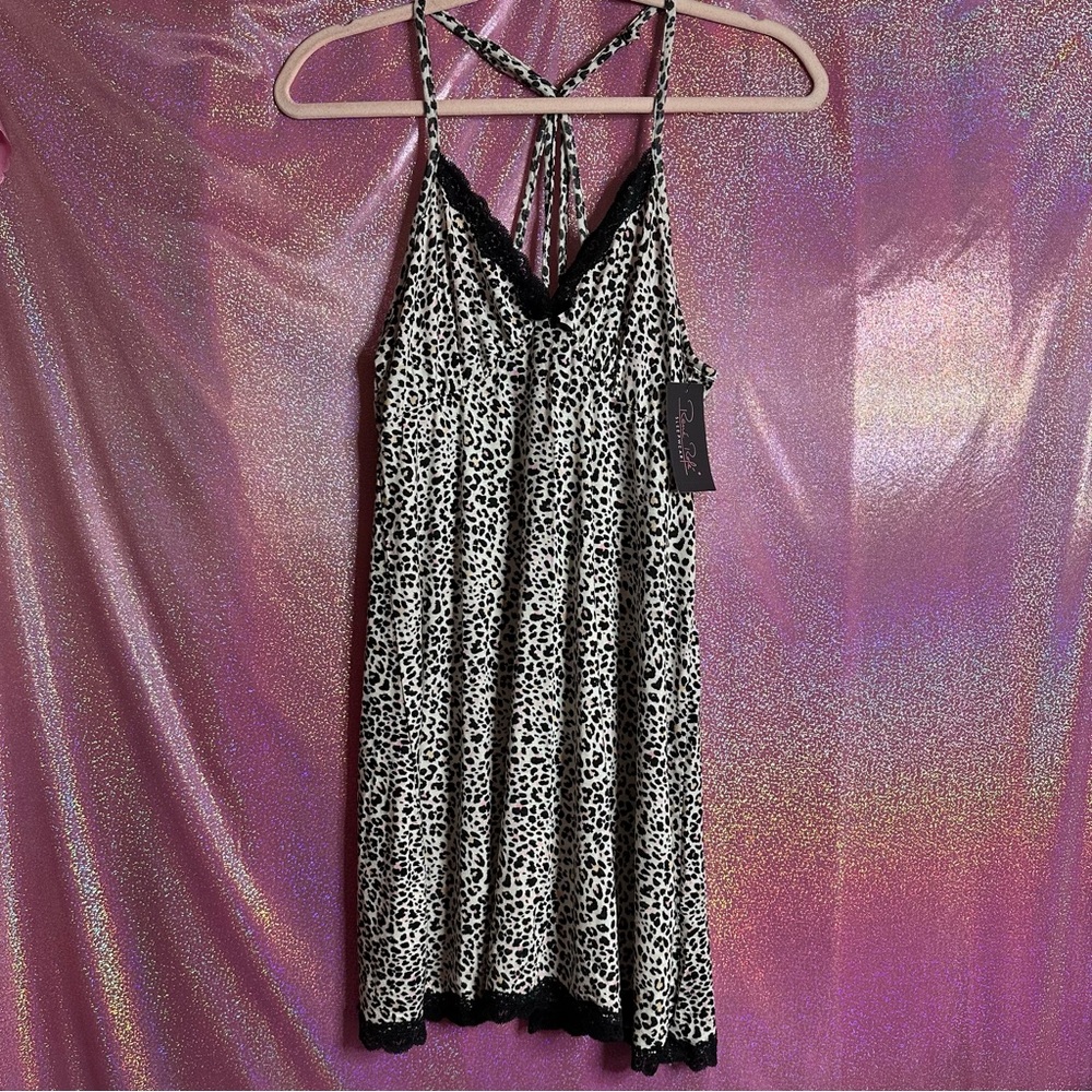 RENE ROFE Leopard Print Nightgown Night Slip Dress Sleepwear Loungewear Lingerie